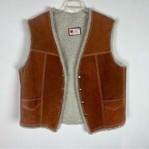 Vintage Leather Suede Faux Sherpa Burnt Orange Vest